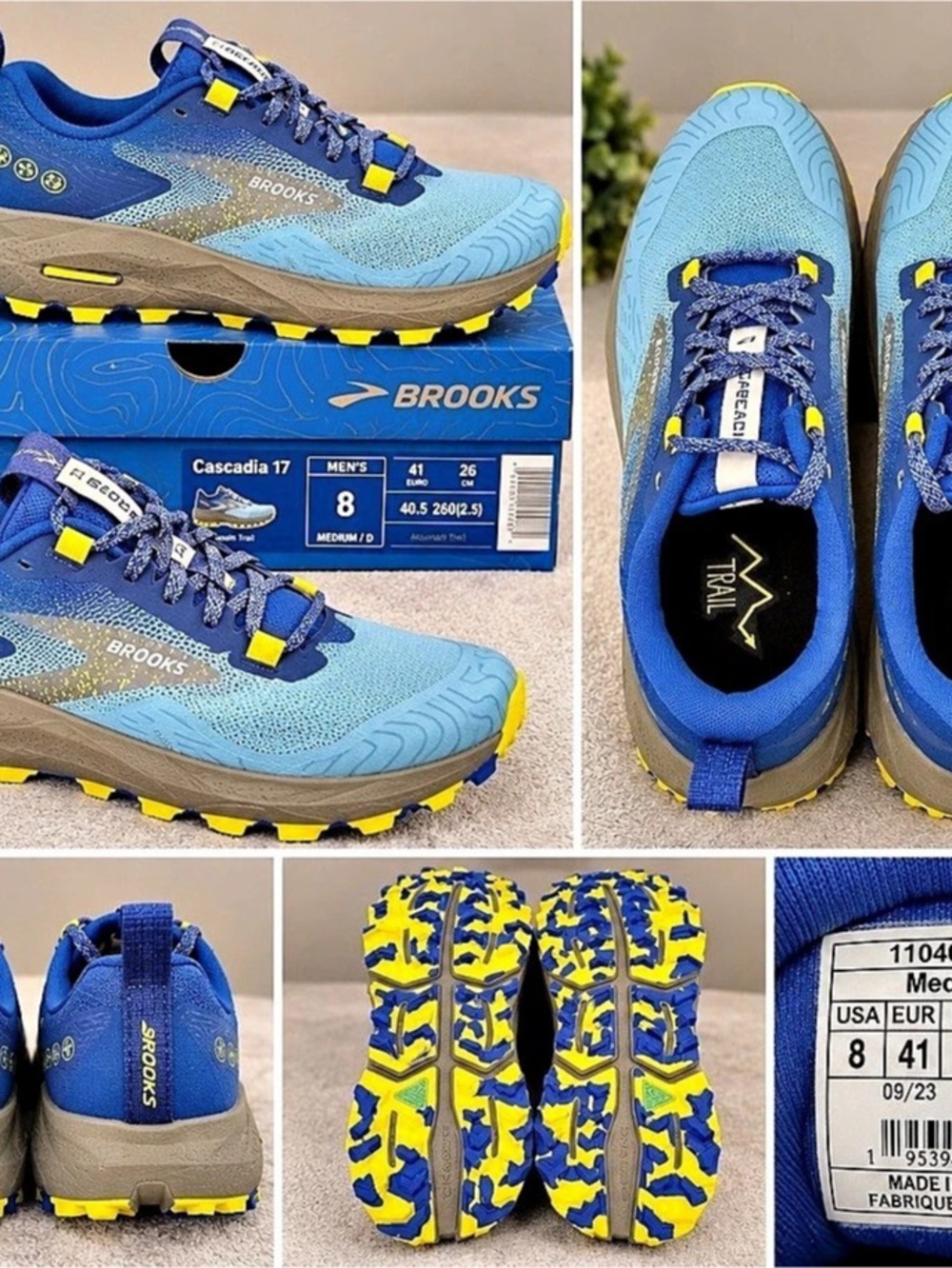 Brooks Cascadia 17 Trail Running Shoes Blue Yellow Men’s Size 8 D